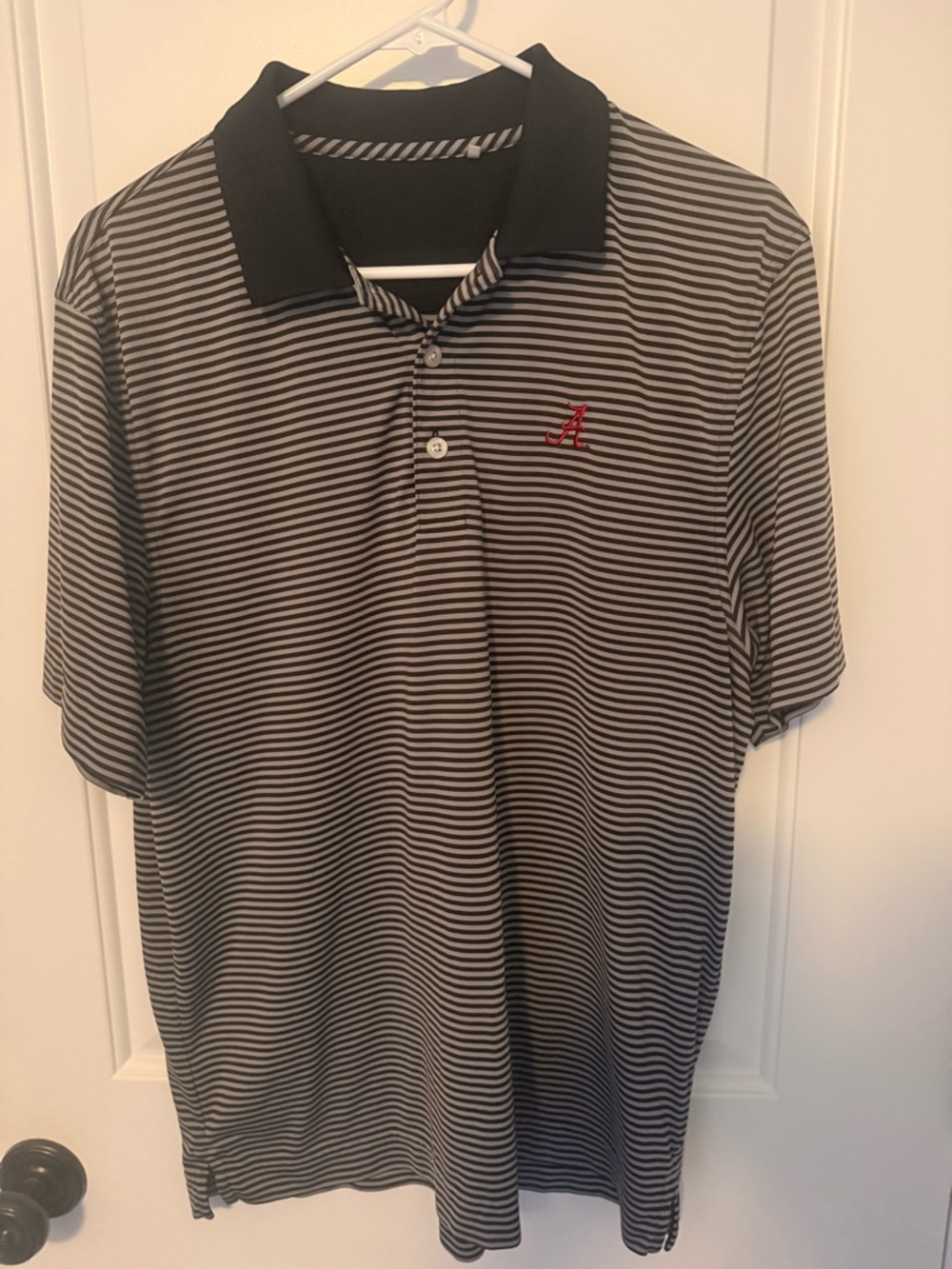 Men's Cutter & Buck Black Alabama Crimson Tide Stripe Polo Golf Shirt sz L